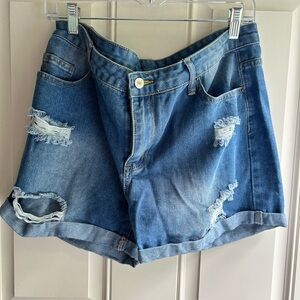 Women's Blue Distressed Jean Shorts